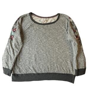 Knox Rose Women Sweatshirt Size XL Gray Floral Embroidery Long Sleeve Crew Neck